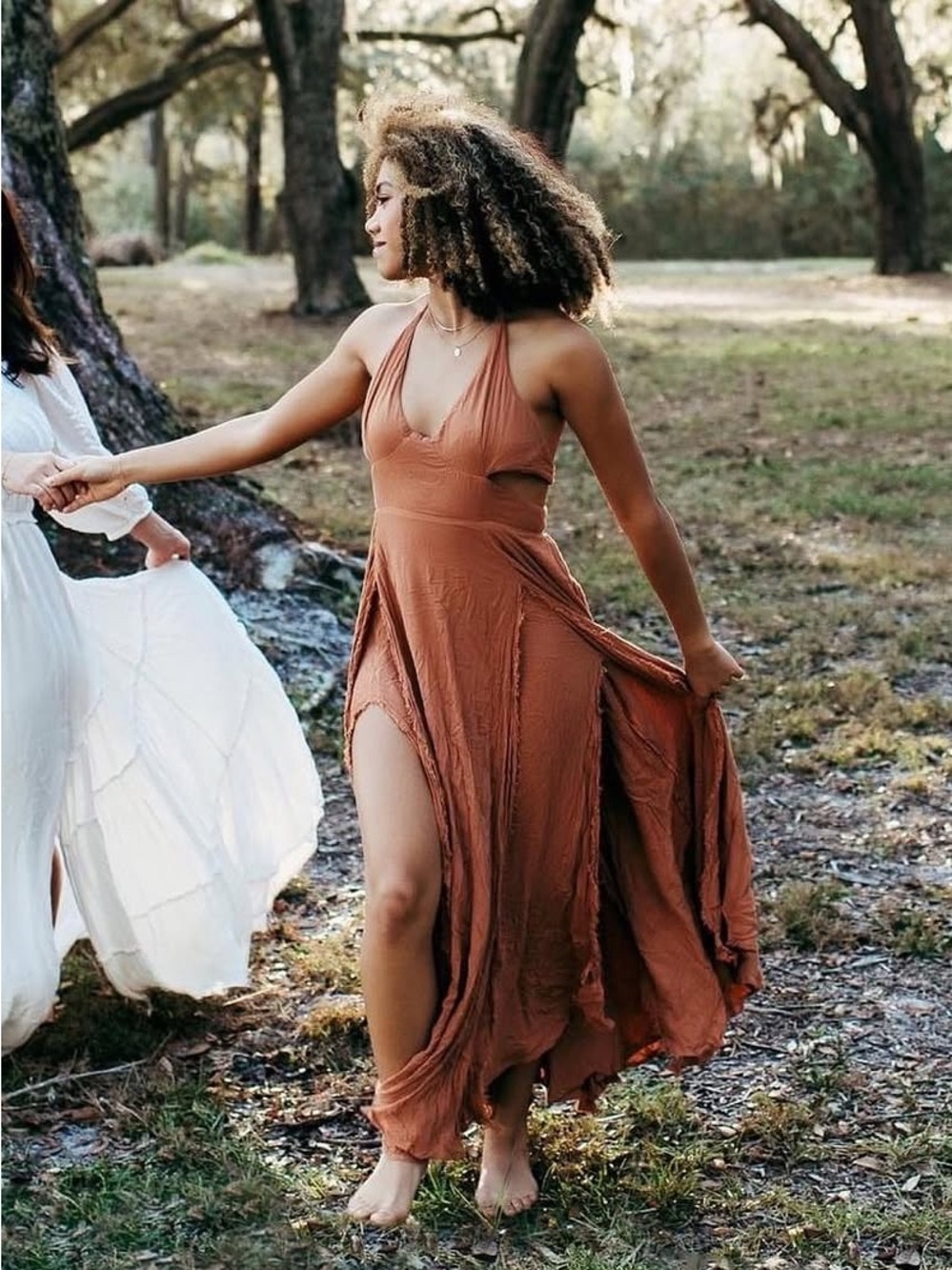 Free People Rust Halter Maxi Dress with Side Slit
